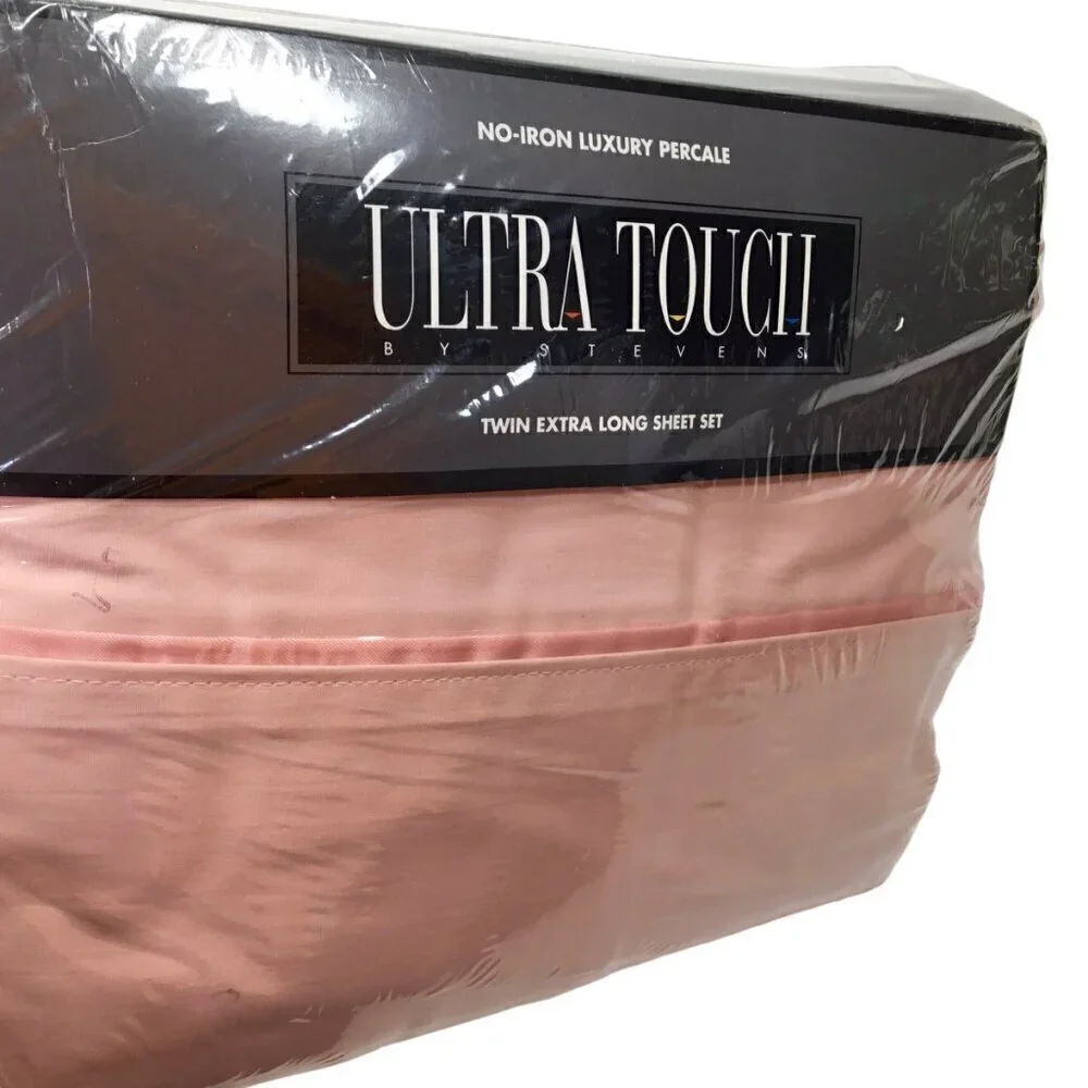 Vintage Stevens Ultra Touch NOS Percale Sheet Set Twin XL Long Rose Pink NIP